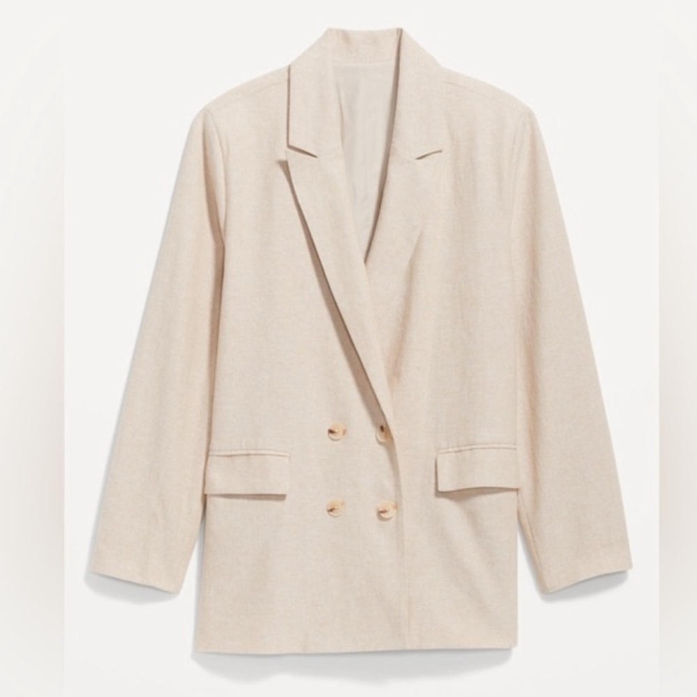 Old Navy NEW XL tan beige linen blend double breasted blazer jacket